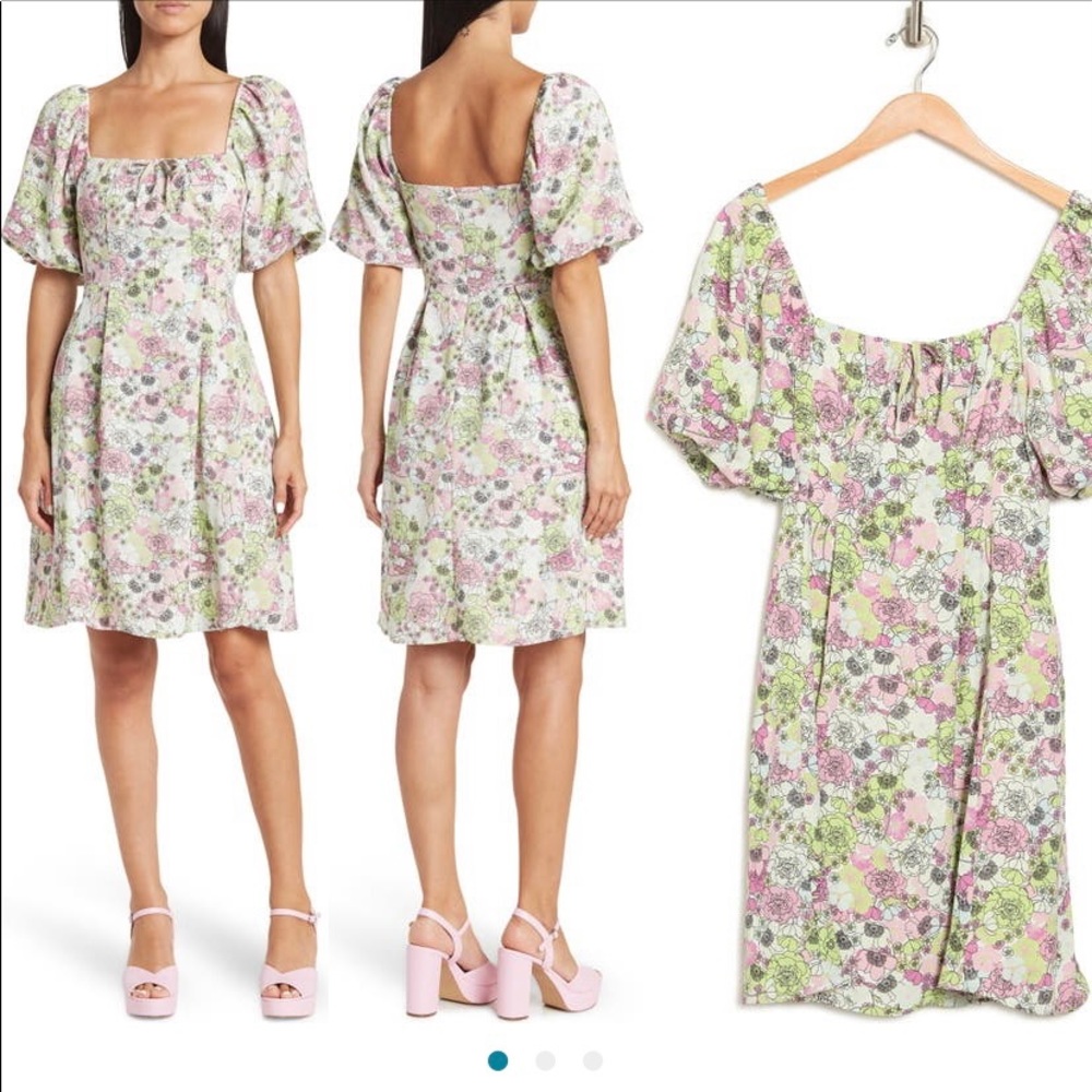 BCBGeneration Puff Sleeve Floral Mini Dress